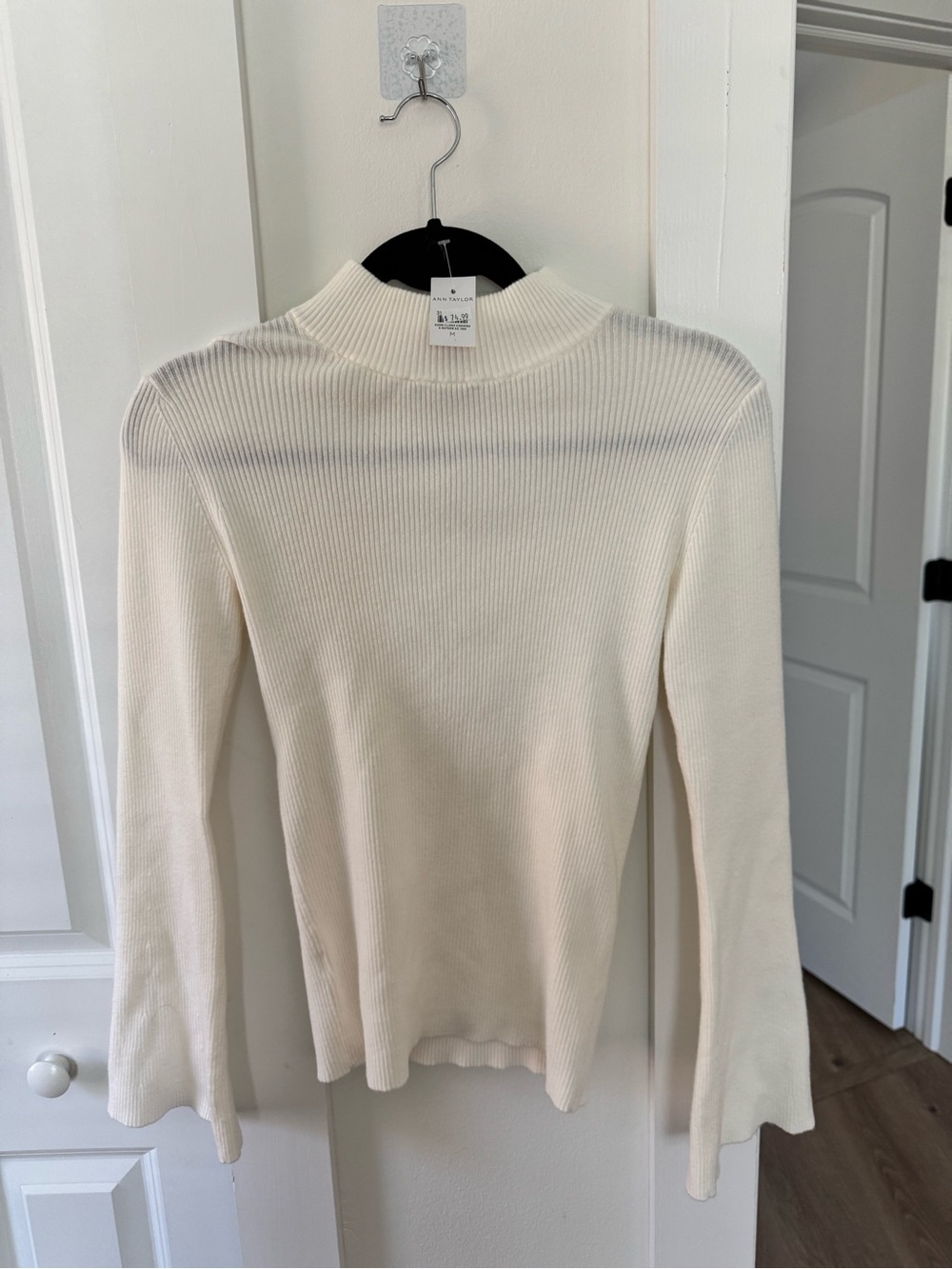 Ann Taylor Cream Ribbed Turtleneck Sweater